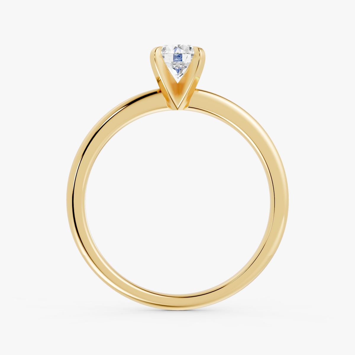 Vivienne solitaire forlovelsesring med rund diamant i gult gull, stående sett forfra