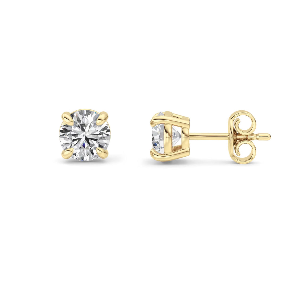 Estelle diamant stud øredobber i gult gull, par sett forfra og fra siden