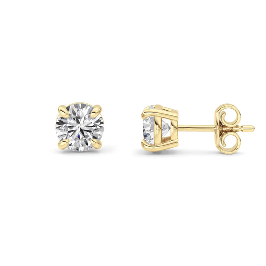 Estelle diamant stud øredobber i gult gull, par sett forfra og fra siden