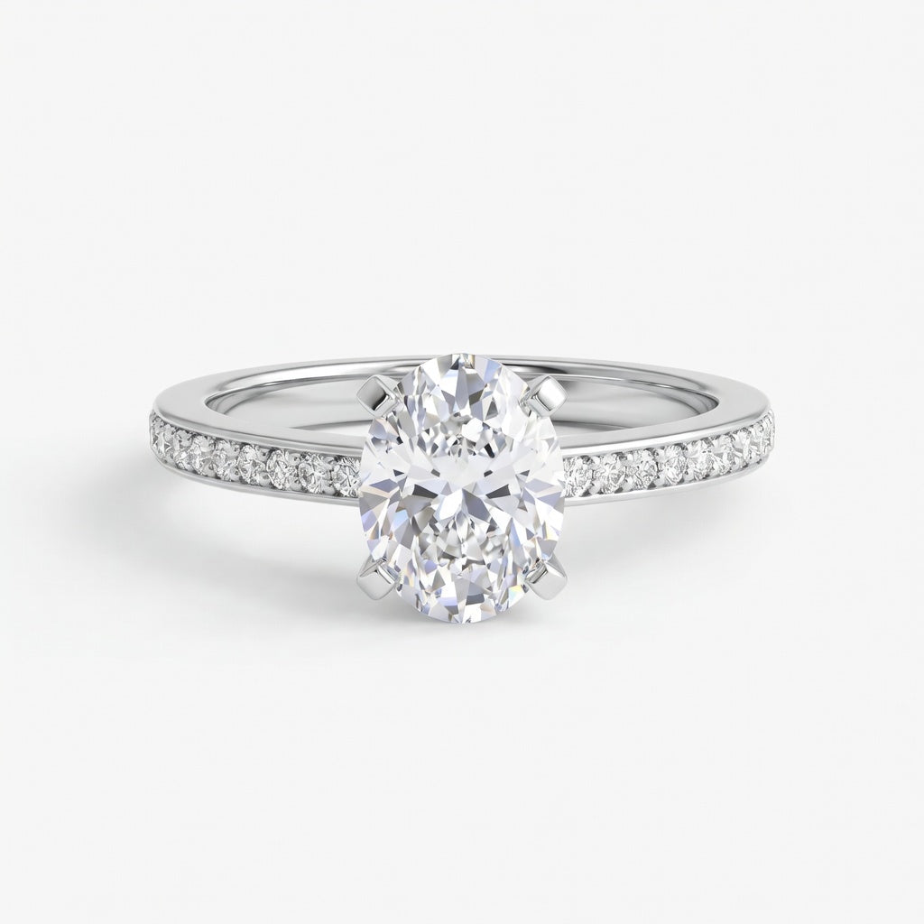 Seraphine pavé forlovelsesring med oval diamant i hvitt gull