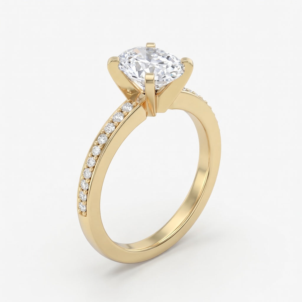 Seraphine pavé forlovelsesring med oval diamant i gult gull