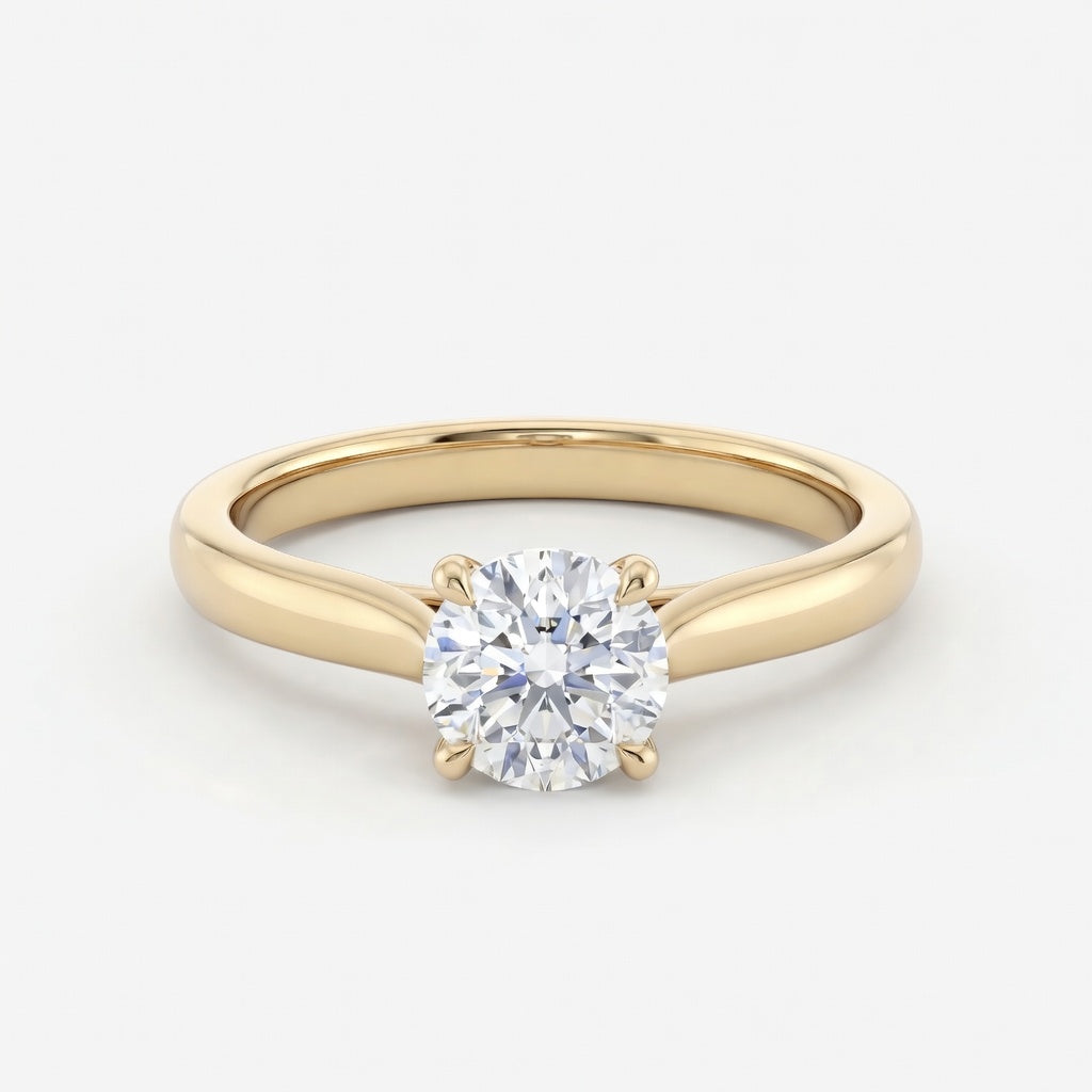 Celestine solitaire forlovelsesring med rund briljant i gult gull