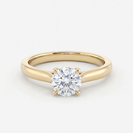 Celestine solitaire forlovelsesring med rund briljant i gult gull