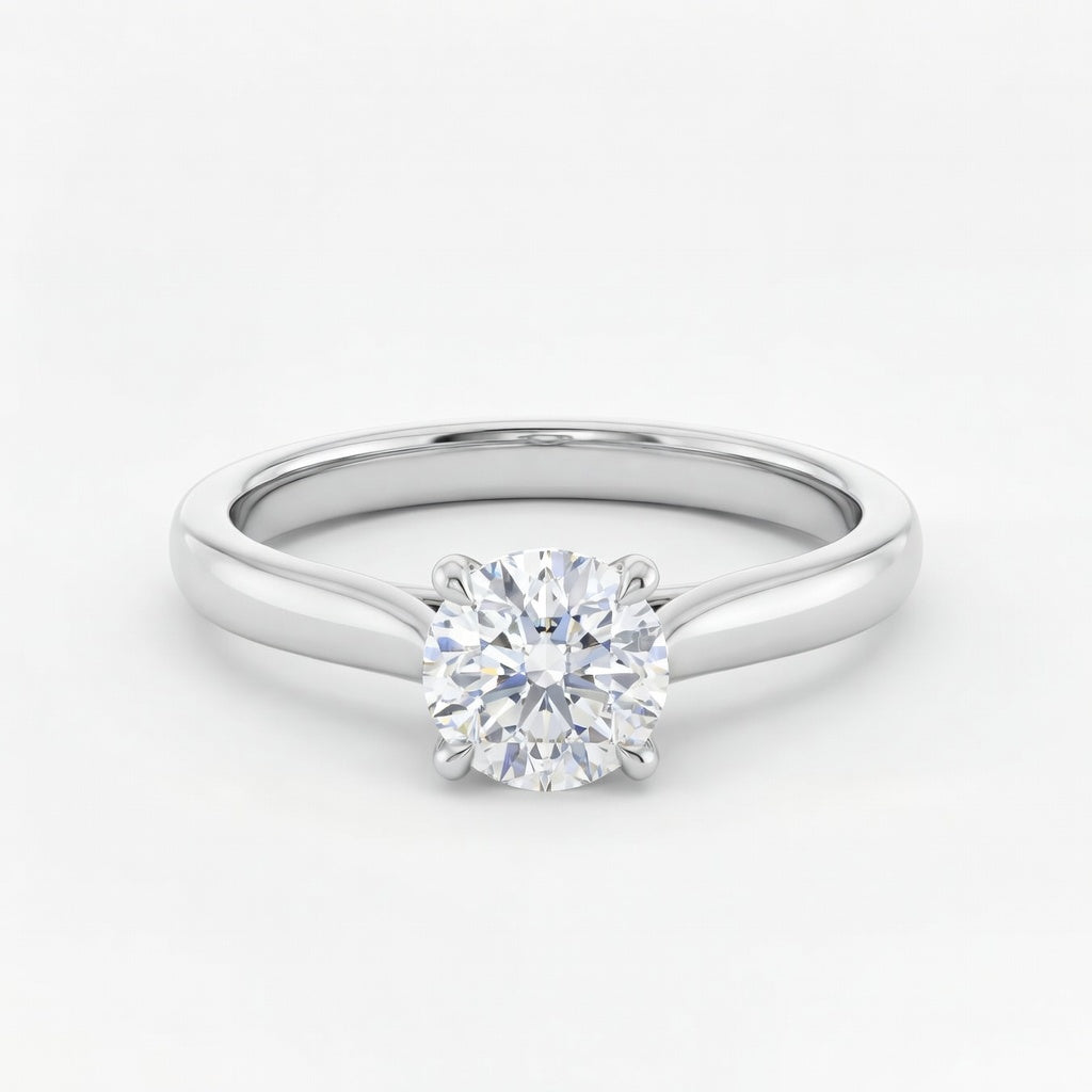 Celestine solitaire forlovelsesring med rund briljant i hvitt gull
