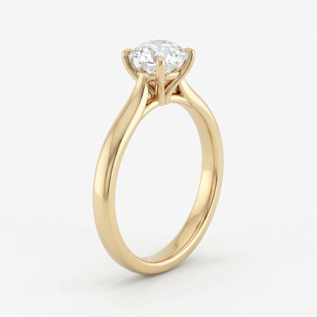 Celestine solitaire forlovelsesring med rund briljant i gult gull