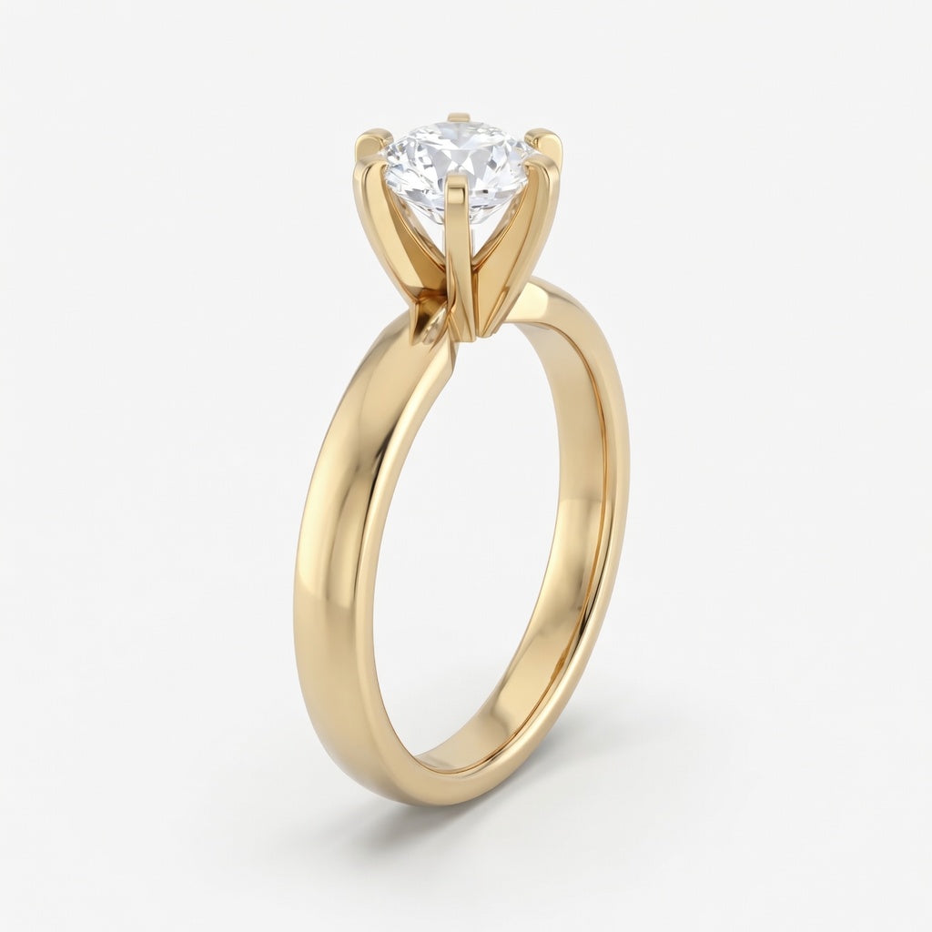 Vivienne klassisk forlovelsesring med rund briljant i gult gull