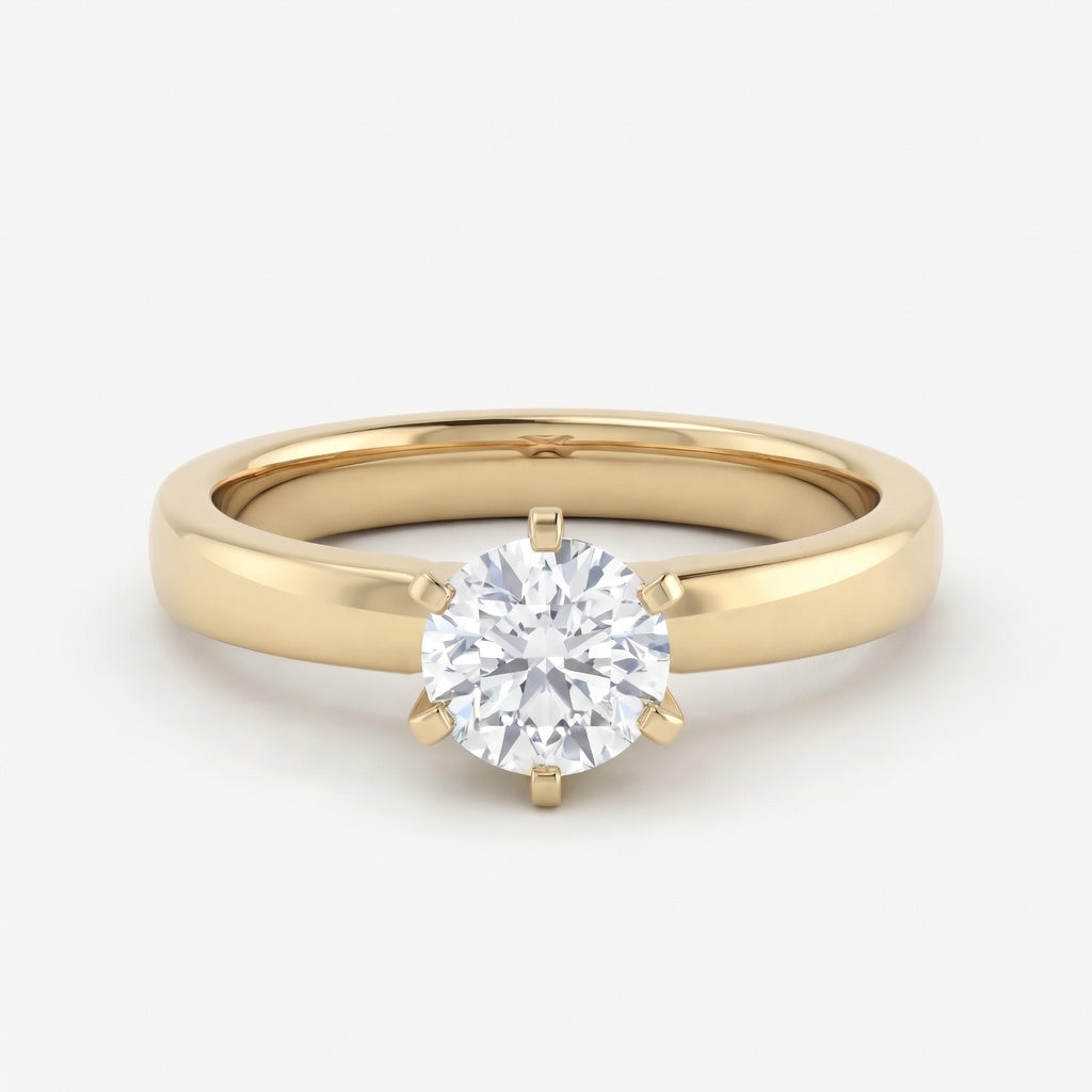 Vivienne klassisk forlovelsesring med rund briljant i gult gull