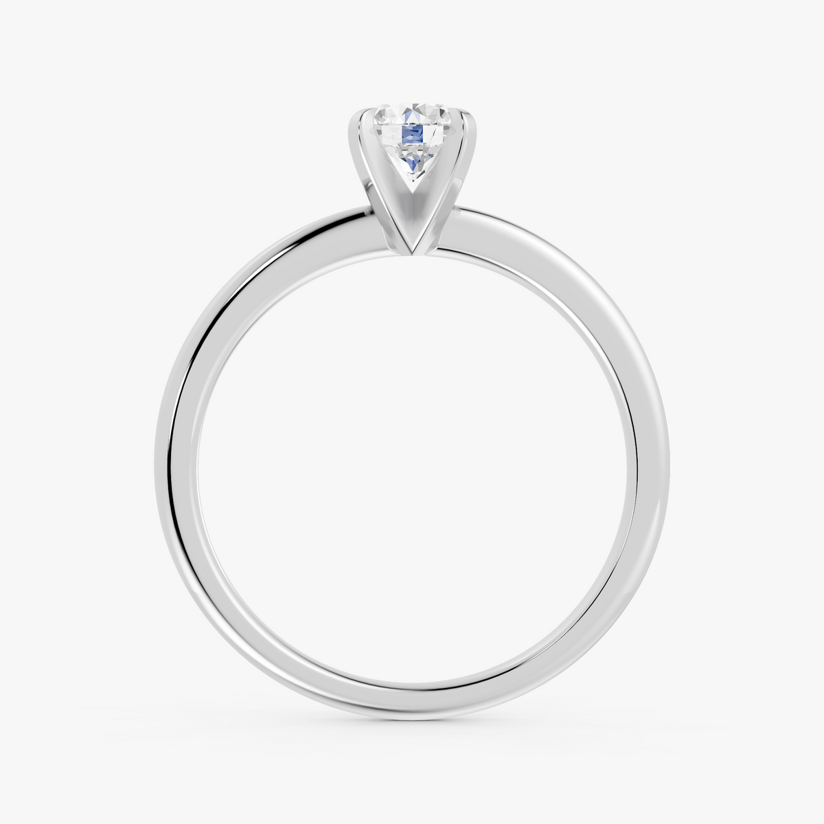 Vivienne solitaire forlovelsesring med rund diamant i hvitt gull, stående sett forfra